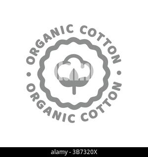 Vektoretikett aus Bio-Baumwolle. Kreisstempel für Stoff, Textil oder Kleidung. Stock Vektor