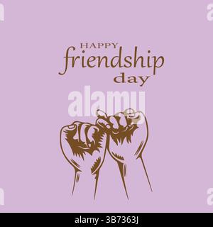 Happy International Friendship Day Bunte Typografie Vektor Illustration mit Freundschaft Hände auf lila Hintergrund – Poster, Banner, Karte. Stock Vektor