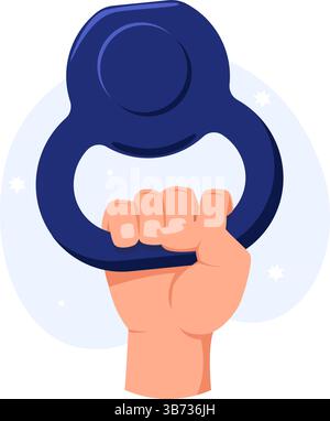Die Hand hält das Sportgewicht. Aktivität mit Fitnessgeräten. Hantel anheben. Aufbauhersteller heben Arm mit schwerer Langhantel. Krafttraining. Athl Stock Vektor