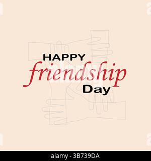 Happy International Friendship Day Bunte Typografie Vektor Illustration mit Freundschaft Hände auf rosa Hintergrund für Poster. Stock Vektor