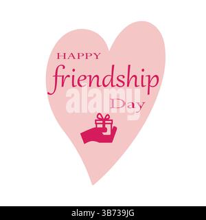 Happy International Friendship Day Bunte Typografie Vektor-Illustration mit niedlichem Herz und Geschenk-Box-Elementen auf weißem Hintergrund. Stock Vektor