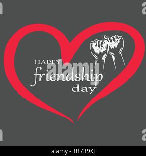 Happy International Friendship Day Bunte Typografie Vektor-Illustration mit niedlichem Herz und Freundschaftselementen auf grauem Hintergrund. Stock Vektor