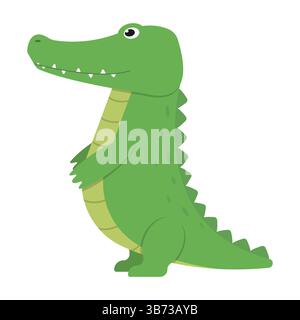 Ein entzückender und bezaubernder grüner Cartoon-Alligator, der perfekt für Kinderdesigns und lustige, verspielte Themen geeignet ist Stock Vektor