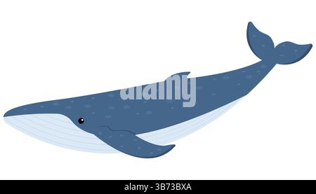 Eine entzückende und skurrile Karikaturdarstellung, die einen Blauwal darstellt, der anmutig in den Tiefen des Ozeans schwimmt Stock Vektor