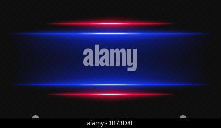 Rot und blau leuchtende horizontale Linien mit weichem Farbverlauf. Futuristischer Lichteffekt, ideal für digitale Ränder, UI-Rahmen und Sci-fi-HUD-Grafiken. Stock Vektor