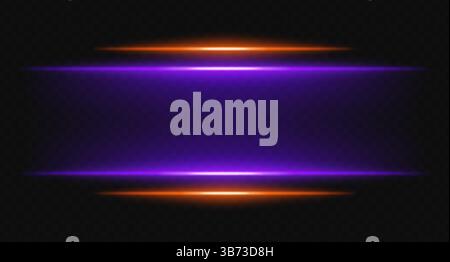 Rot und violett leuchtende horizontale Linien mit sanftem Farbverlauf. Futuristischer Lichteffekt, ideal für digitale Ränder, UI-Rahmen und Sci-fi-HUD-Grafiken. Stock Vektor