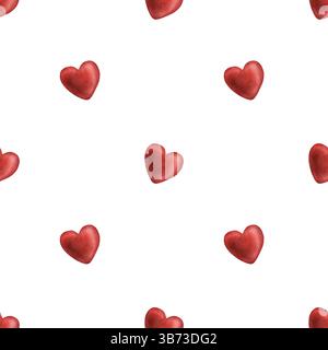 Niedliches rotes Herzmuster im Punktmuster. Vintage Valentinstag scharlachrote Herzen Love Print Aquarell romantische Textur. Perfekt zum Einwickeln Stockfoto