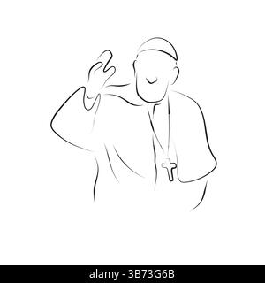 papst Segen Illustration Vektor Hand gezeichnet mit schwarzen Linien isoliert auf weißem Hintergrund. Stock Vektor