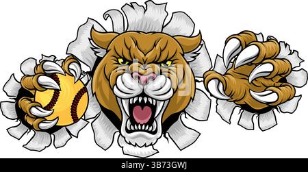 Cougar Panther Mountain Lion Puma Softball Maskottchen Stock Vektor