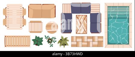 Draufsicht der Symbole für den Landschaftsplan Stock Vektor