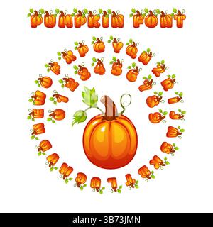 Halloween Kürbis Alphabet Buchstaben und Zahlen, perfekt für Urlaubsprojekte, Basteln von Grußkarten, Dekorationen, für Einladungen Stock Vektor