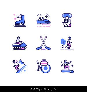 Wintersport – Ikonen im Stil moderner Linienkunst Stock Vektor