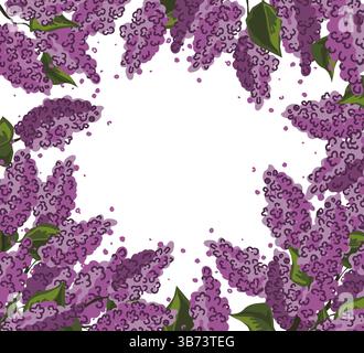 Frischer lila Blütenrahmen. Flieder Brunches Border. Vektor-isolierte Abbildung. Stock Vektor