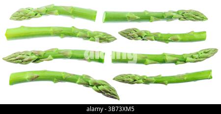 Grüner Spargelsprossen auf weißem Hintergrund. Beschneidungspfad. Stockfoto