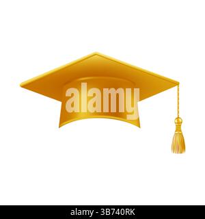 Realistische goldene Graduiertenkappe. 3D Graduierung Doktorhut. Stock Vektor