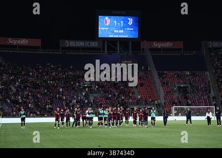 Letzte Freude (Bologna) beim Spiel der italienischen Serie A zwischen Bologna 1-1 Juventus im Renato Dall’Ara Stadion am 4. Mai 2025 in Bologna, Italien. Stockfoto