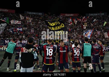 Letzte Freude (Bologna) beim Spiel der italienischen Serie A zwischen Bologna 1-1 Juventus im Renato Dall’Ara Stadion am 4. Mai 2025 in Bologna, Italien. Stockfoto