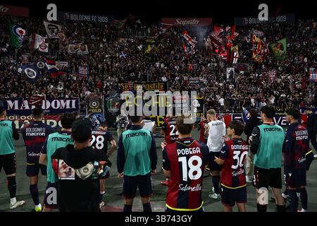 Letzte Freude (Bologna) beim Spiel der italienischen Serie A zwischen Bologna 1-1 Juventus im Renato Dall’Ara Stadion am 4. Mai 2025 in Bologna, Italien. Stockfoto