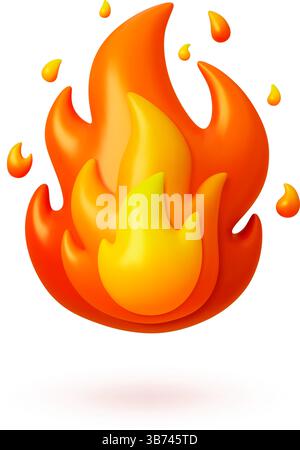 Brandflamme 3d isoliertes Element. Realistisches Lagerfeuer-Symbol, Kunststoff-Rendersymbol. Gas-Energie-Strom, rot heißes Emblem. Gefahr, warmes Vektordesign Stock Vektor