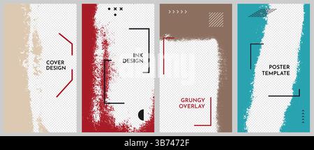 Vektorabbildung. Handgezeichnetes Retro-Overlay-Set. Farbpinselstriche Rahmensatz. Graffiti-Farbe mit unordentlichem Rand. Element für Designflyer, Gutschein, Gutschein Stock Vektor