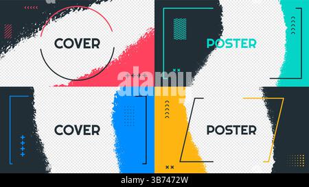 Vektorabbildung. Abstrakter Satz horizontaler Beschnittmasken für Farbe. Pinselstriche für Webvorlagen, soziale Medien, Deckblatt, Website Stock Vektor