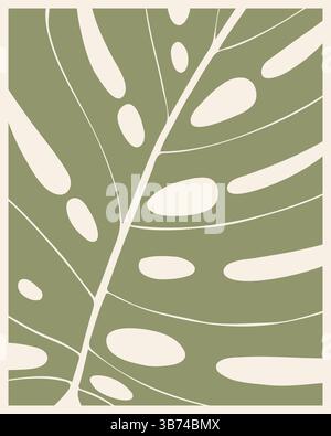 Botanische Naturtapete, botanisches Wanddekor, Skelett mit Monstera-Blättern. In Pastelltönen. Vektorabbildung Stock Vektor
