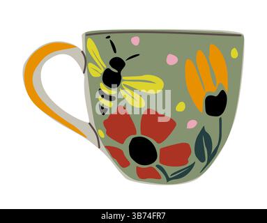 Handgemachter Keramik-Tee, Kaffeetasse isoliert Stock Vektor