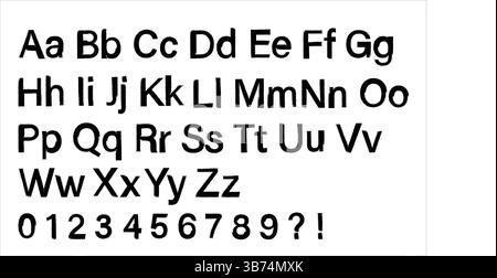 Schwarzes Grungy-Alphabet und Zahlen, grobe Grungy-Schriftart für Digital- und Druckdesign. Stock Vektor