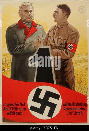 In einer Zeit großer Notwendigkeit wählte Hindenburg Adolf Hitler zum Reichskanzler. Museum: PRIVATE SAMMLUNG. Verfasser: Thea von Wurmb. Stockfoto
