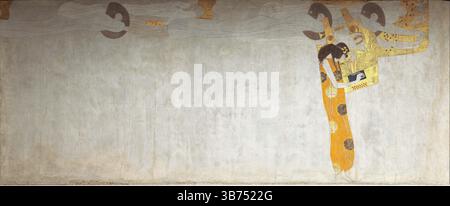Der Beethoven Frieze: 'Die Sehnsucht nach Glück findet Beschwichtigung in der Poesie', Panel 7. Museum: Wiener Secessionsgebäude. Autor: GUSTAV KLIMT. Stockfoto