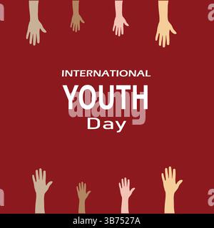 Internationale Jugendfeier, freundliches Team, Zusammenarbeit, Freundschaftskarte isoliert auf rotem Hintergrund. Vektorillustrationsbanner. Stock Vektor