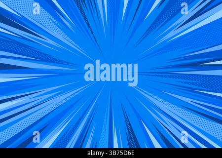Abstrakter Blauer Comic-Stil Hintergrund. Moderne kreative Pop-Art-Rays im Halbtonstil Hintergrund. Bereinigen des Anime-Halbtonhintergrunds Stock Vektor