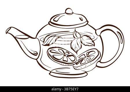 Handgezeichnete Teekanne Teezeit Outline Illustration Stock Vektor