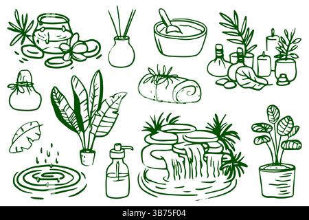 Spa Wellness und Aromatherapie Icons Set Stock Vektor