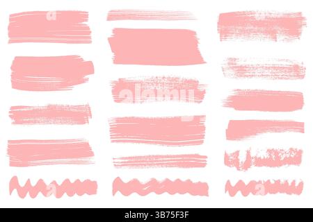 Sammlung von Pinselstrichen. Konturlinien Für Große Pinselstriche. Pinke dicke Grunge-Banner, unterstreichen und heben Pinseltexturen für Poster hervor Stock Vektor