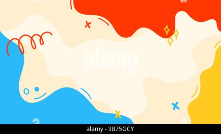 Vektorabbildung. Handgezeichnetes lustiges memphis-Muster, Formen und Linien kritzeln. Farbenfrohe Designelemente für Webbanner, Website-Vorlagen, Hintergrundbilder Stock Vektor