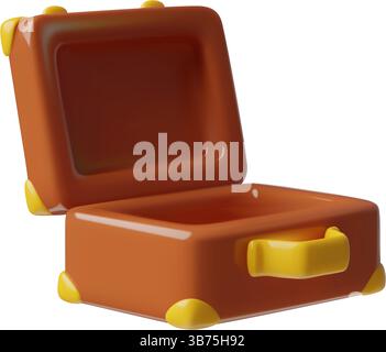 3D offener Vintage Koffer und Reisegepäcktasche niedliche minimale Vektor-Illustration Stock Vektor