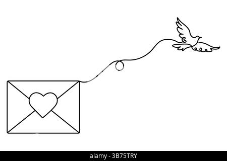 Love Letter durchgehende einzeilige Zeichnung des valentinstag einfache Vektorsymbol Stock Vektor