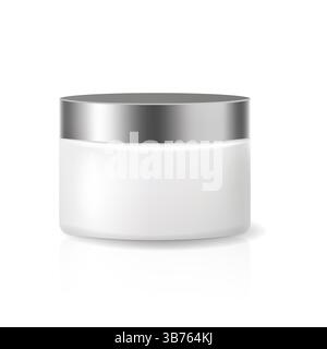 Hochwertige Vektorillustration eines realistischen Kosmetikcremegefäßes mit glänzendem Metalldeckel. Ideal für Modellmodelle für Hautpflegeverpackungen. Stock Vektor