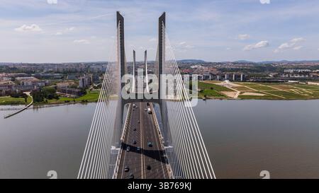 Aus der Vogelperspektive der Vasco da Gama Brücke Lissabon Stockfoto