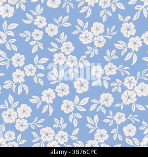 Dicht Ditsy Floral nahtlose Vektormuster Pastelblau und Creme weiß Stoffdruck, Scrapbooking. Vektorabbildung Stock Vektor
