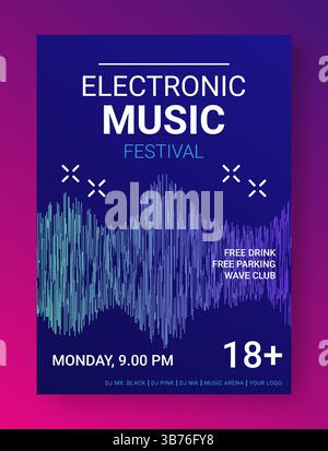 Elektronisches Musikfestival. Einladungsbanner für Musikparty. Einfaches Design. Fliegervorlage. Anzeige für Musikshow. Klangsymbol minimalistischer Hintergrund. Nachtleben-Medienperformance. Vektorillustration Stock Vektor