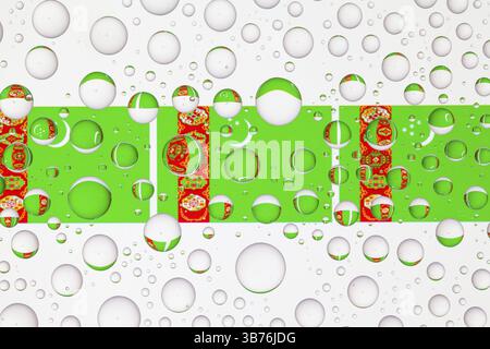 Flaggen Turkmenistans hinter einem Glas, das mit Regentropfen bedeckt ist. 3D-Abbildung Stockfoto