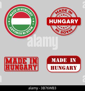 Satz von vier Stempeln mit Flagge hergestellt in Ungarn Stock Vektor