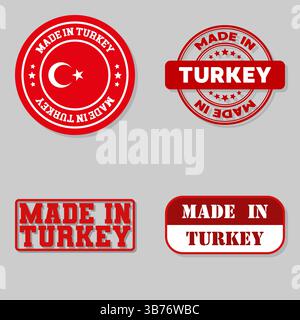 Set mit vier Briefmarken mit Flagge hergestellt in der Türkei Stock Vektor