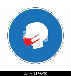 Rundes obligatorisches Gesichtsmaske-Schild, das Menschen empfiehlt, an öffentlichen Plätzen eine Gesichtsbedeckung zu tragen. Stock Vektor