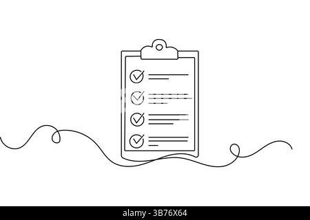 Zwischenablage mit Checkliste Einzeilige Zeichnung minimalistischer Konturvektorillustration Stock Vektor