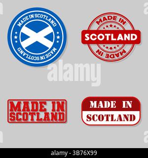 Set mit vier Briefmarken mit Flagge hergestellt in Schottland Stock Vektor