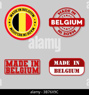 Satz mit vier Stempeln mit Flagge hergestellt in Belgien Stock Vektor