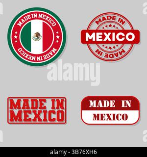 Set mit vier Stempeln mit Flagge hergestellt in Mexiko Stock Vektor